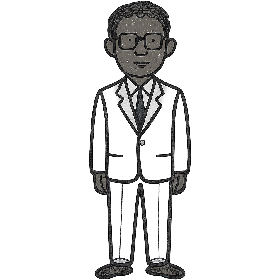 a dark-skinned man in a suit with glasses, full-length emoji