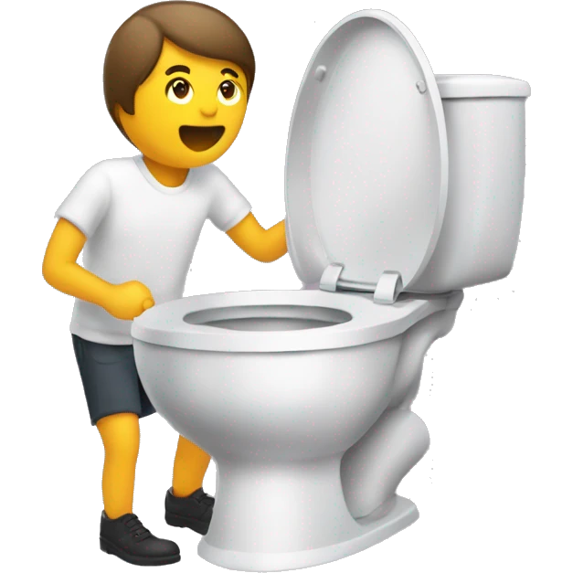 A person exiting a toilet with a chat bubble saying “skibidi!” emoji