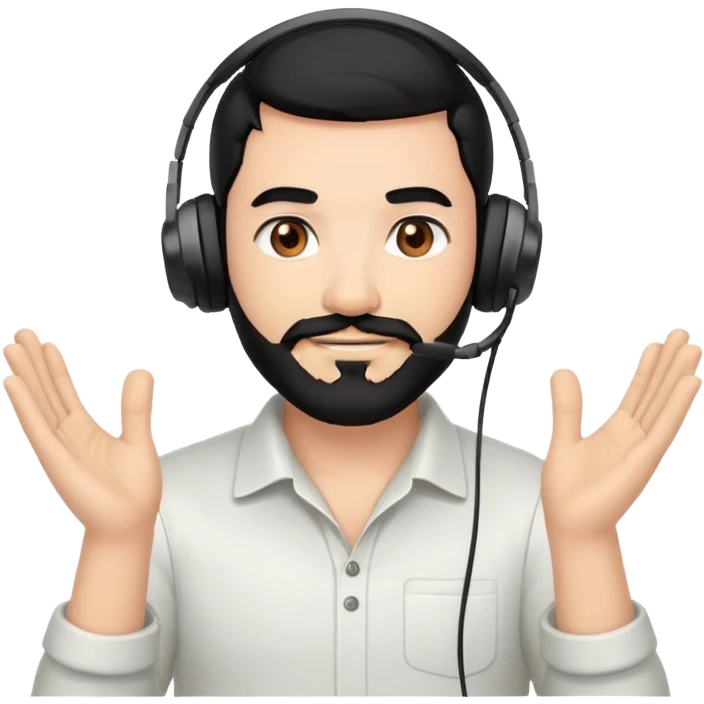 Man with black hair, brown eyes, and black beard wearing gaming headset and applauding emoji