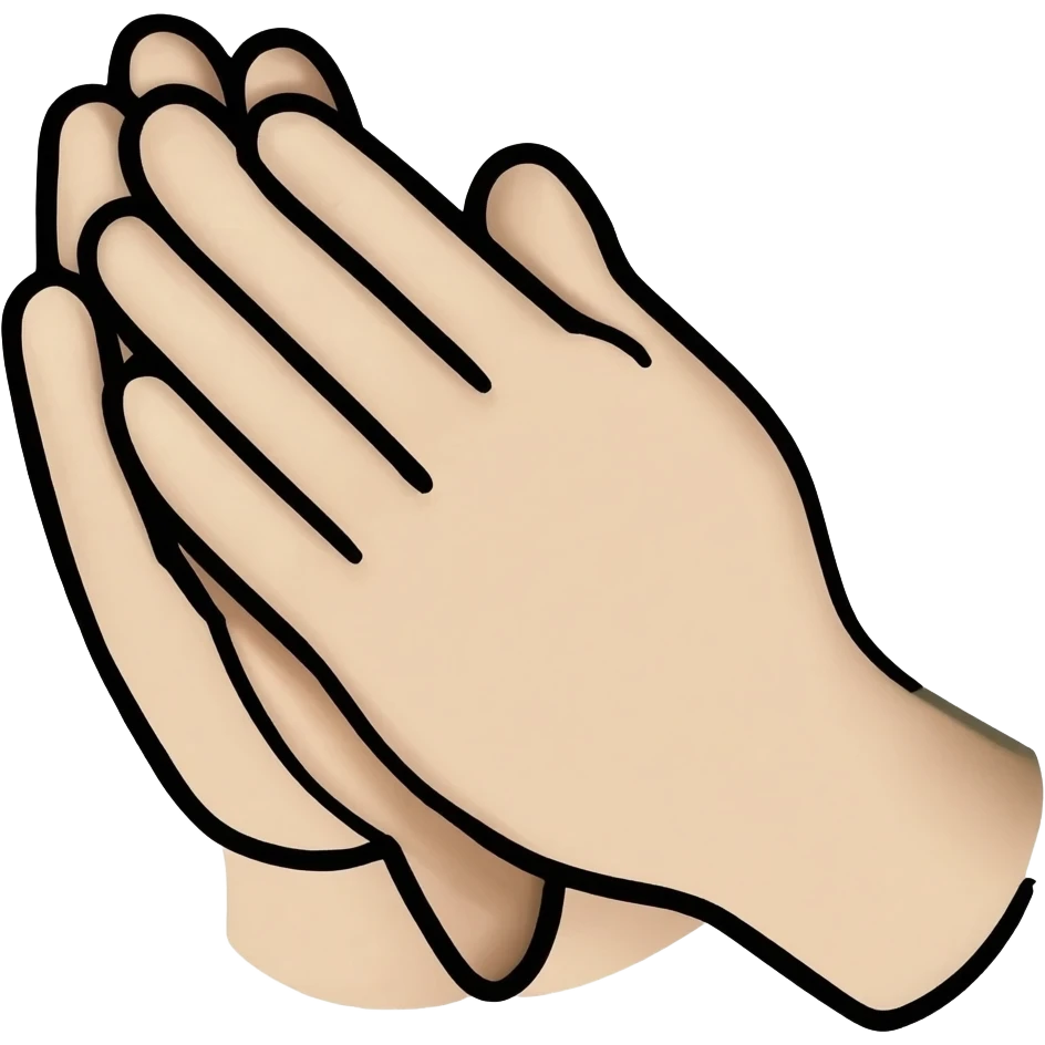 a blessed (i.e "bless") emoji, like two praying hands but hot/light pink (more light pinkish), black outline, cartoon hands emoji