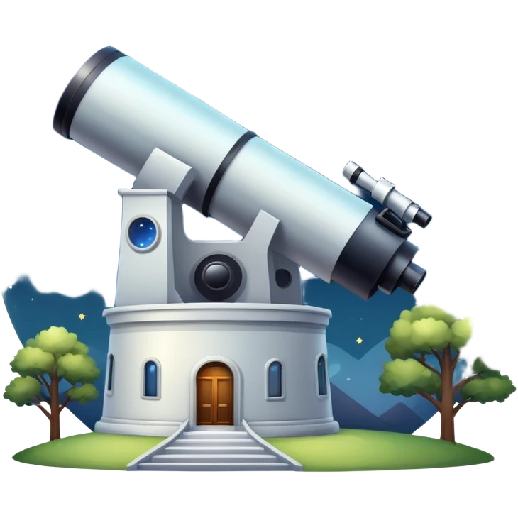 An icon featuring an observatory with a giant telescope, set against a starry sky. The design includes visible planets, distant stars, and galaxies, symbolizing the study of astronomy and celestial exploration. Transparent background highlights the wonder of the universe. emoji
