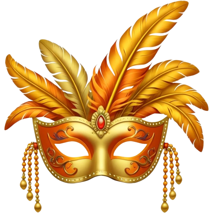 masquerade mask with yellow and orange feathers emoji