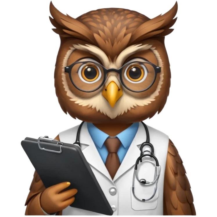 Owl doctor with clipboard, wise look.
 emoji