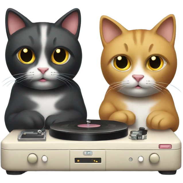 two cats listening to a record player emoji