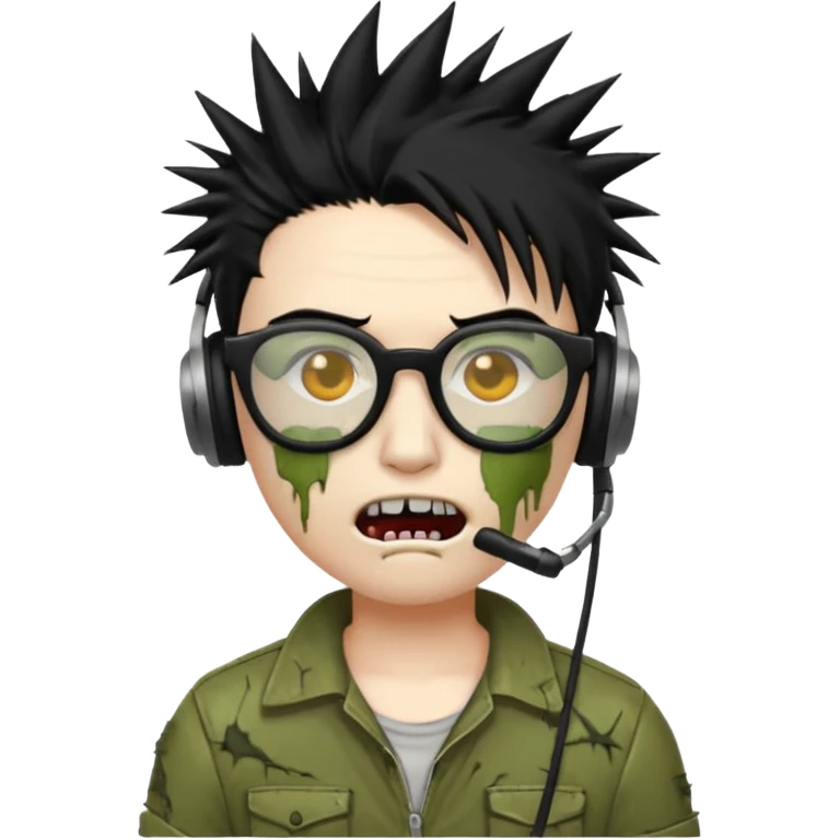 make a zombie iphone emoji with black  glasses, scratches black spiky hair and headphone
 emoji
