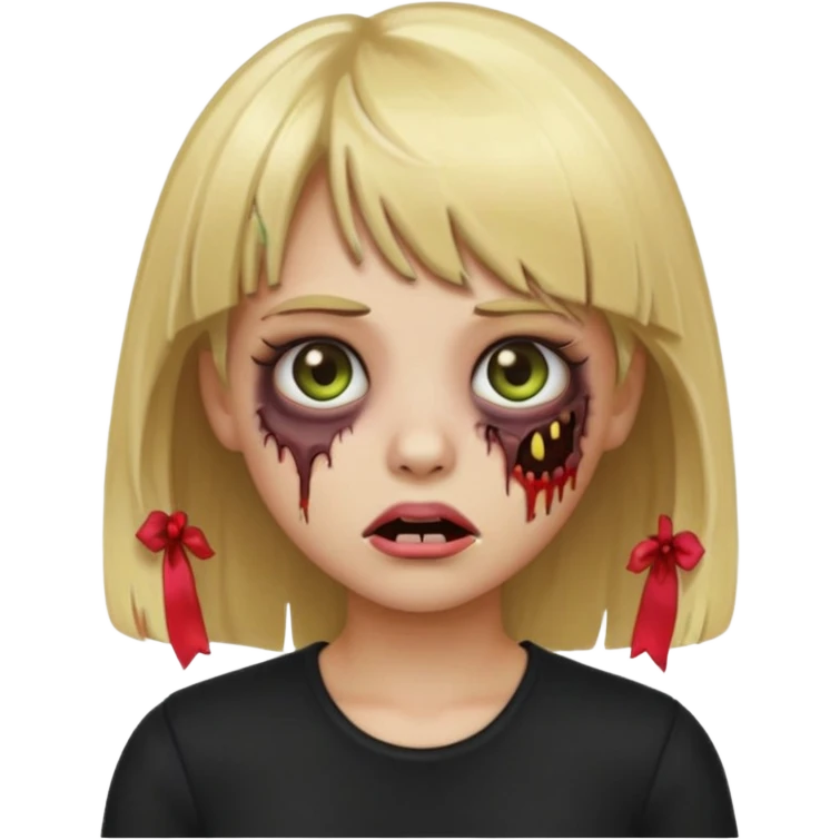 create a emoji zumbi girl with blonde hair and bangs, black clothes anf hazel eyes emoji