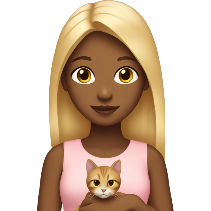 A brown girl with blonde hair holding a cat  emoji