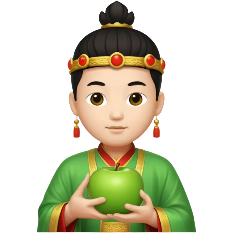 chinese god with an apple, green emoji