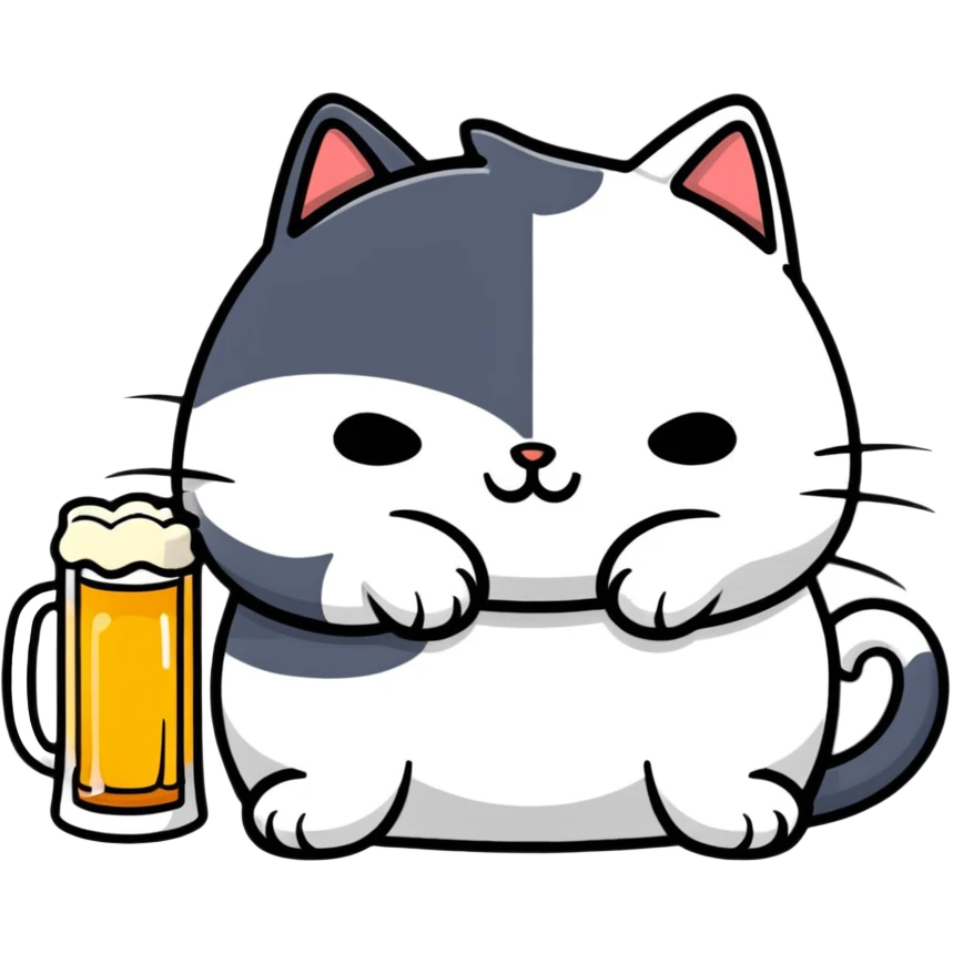 кот лежит и пьет пиво emoji