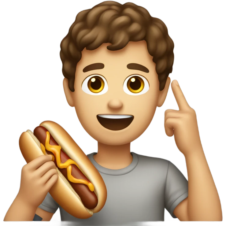 Brown haired Boy eating a hotdog  emoji