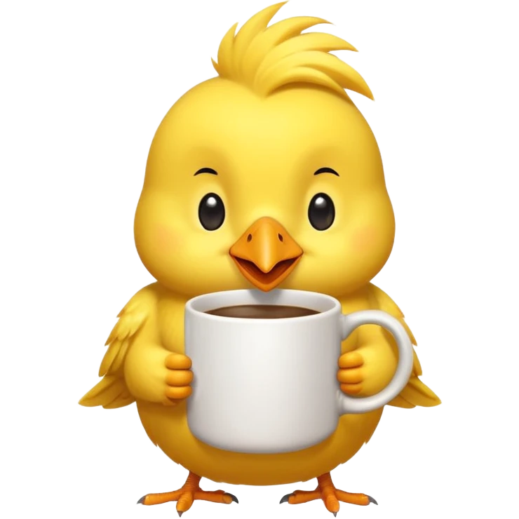 Happy yellow bird holding a coffee mug by the handle emoji