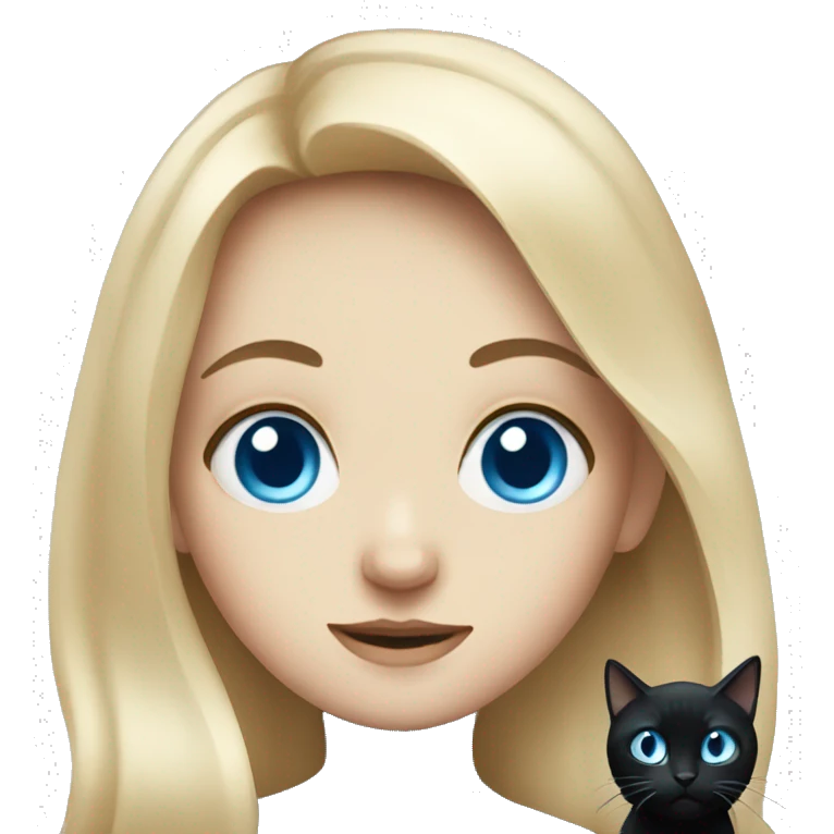 spooky girl with blue eyes and black cat emoji