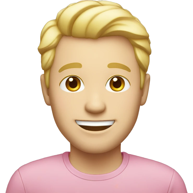 blonde, smiling man, pink shirt, pale skin emoji