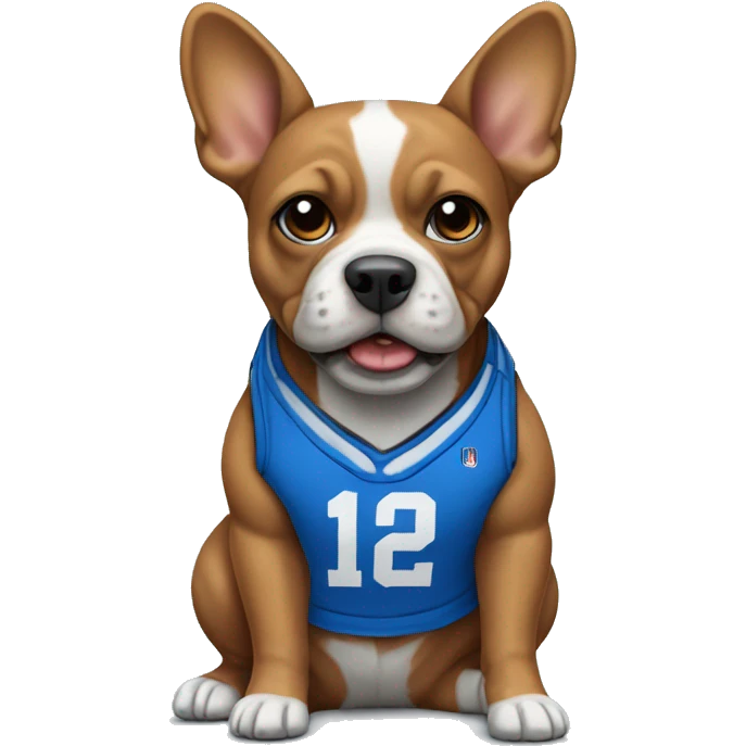 Micro bully dog wearing a blue basketball jersey  emoji