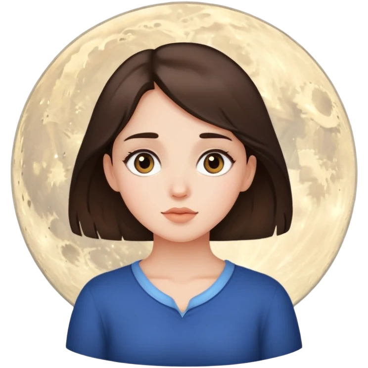 Brunette girl watching the moon emoji