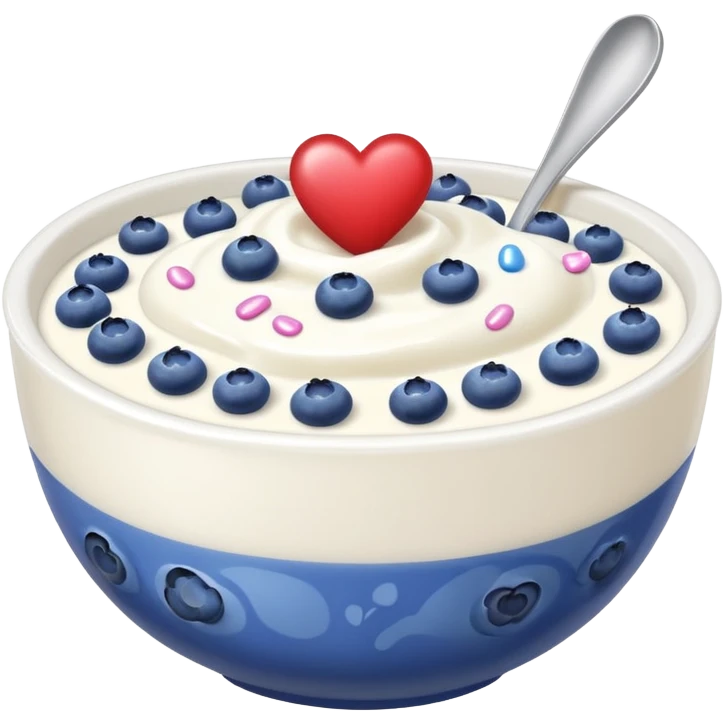 White yoghurt in a bowl with blueberries and hearts emoji