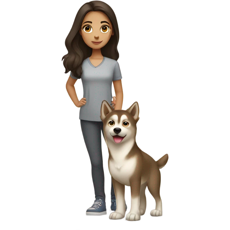 A brunette girl next to a beige  Husky emoji