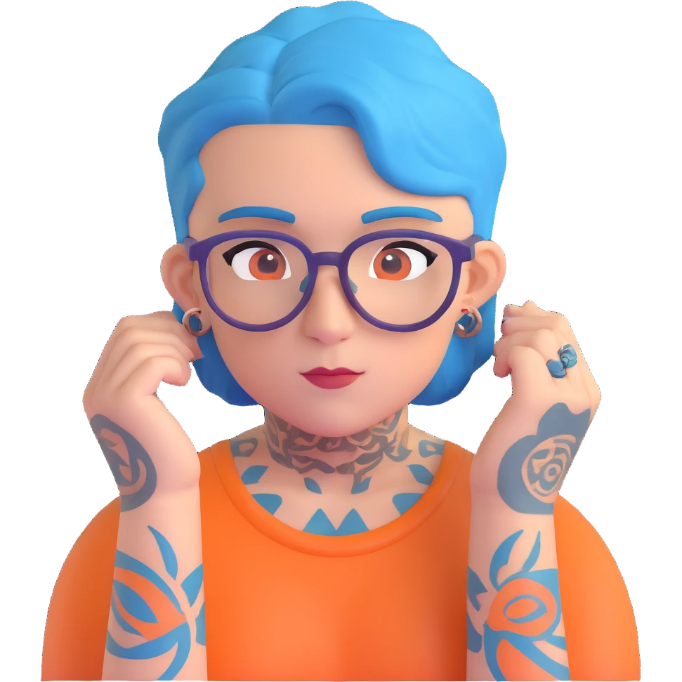 person with blue hair, glasses, and tattoos emoji