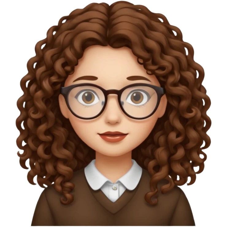 Rapariga, com óculos, cabelo castanho, aos caracóis, comprido emoji