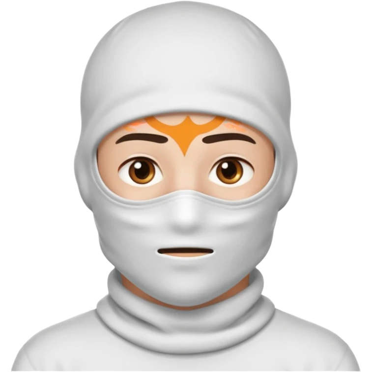 head of a guy with brown eyes wearing a white balaclava without a mouth, with a cool expression emoji
