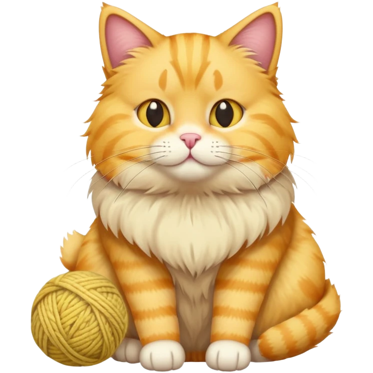yellow cat full body sitting with a wool ball emoji