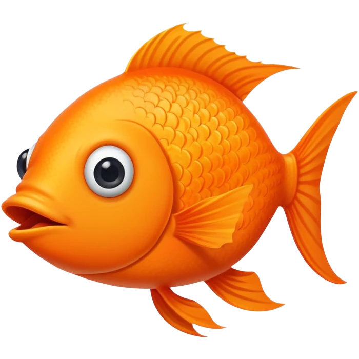 ultra derpy bright orange fish in side profile facing right, both googly eyes impossibly looking at viewer, goofy tongue sticking out, extremely stupid expression, flat 2D side view emoji