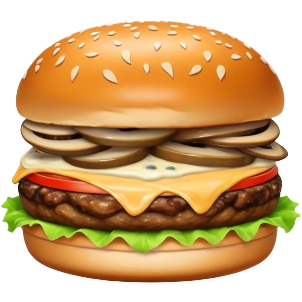 Burger with many mushrooms, carmelized onions, and truffle aioli  emoji