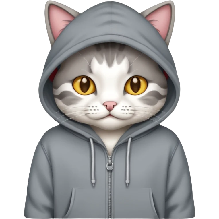 Un gato con una sudadera gris emoji