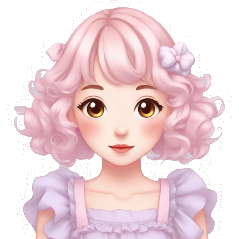 Gorgeous pastel anime style lady with blushing face and puppy ears cottagecore fairycore pastelcore colorful pearly romantic simplistic aesthetic trending style emoji