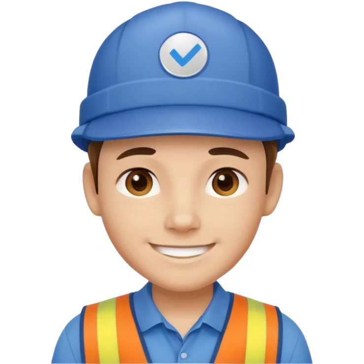 This is a cartoon-style avatar of a worker wearing a blue cap and a matching blue shirt, with a neutral expression. emoji