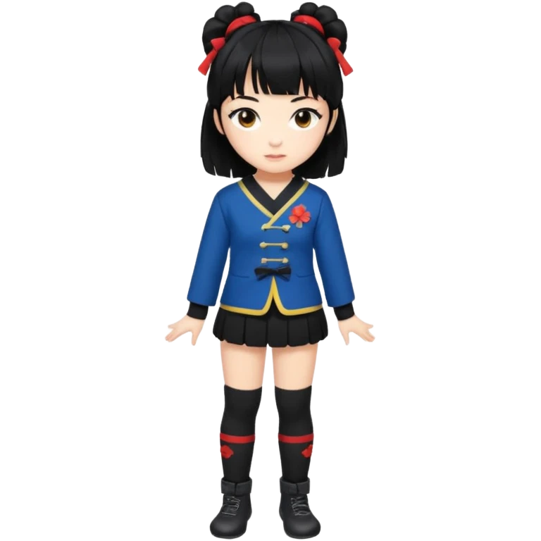 girl named Kally in a Japanese uniform with Black leg warmers and Black arm warmers with black hair with messy bangs emoji