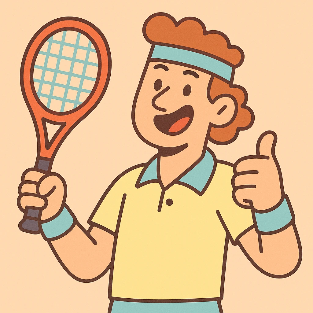 cartoon tennis player giving thumbs up, pastel toon style emoji