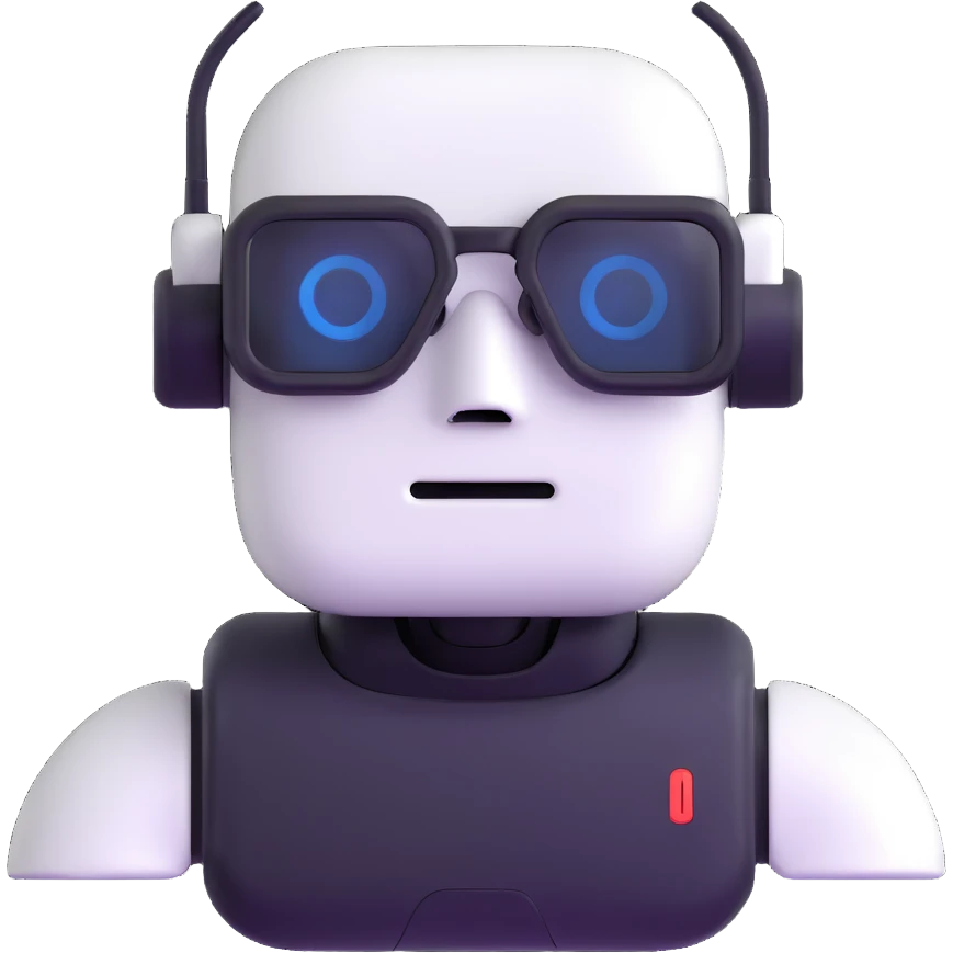 White robot with cyberpunk glasses, AI, futuristic emoji