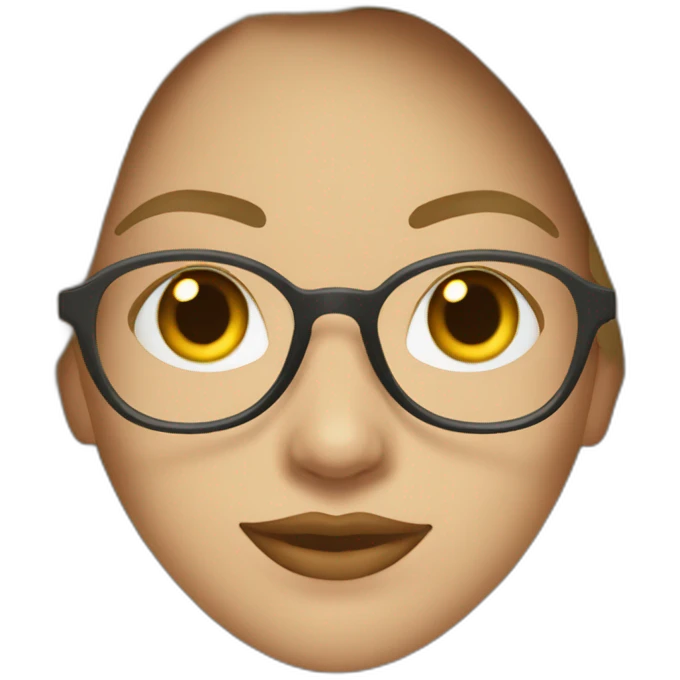  mujer blanca pelo largo ondulado marrón con lentes emoji
