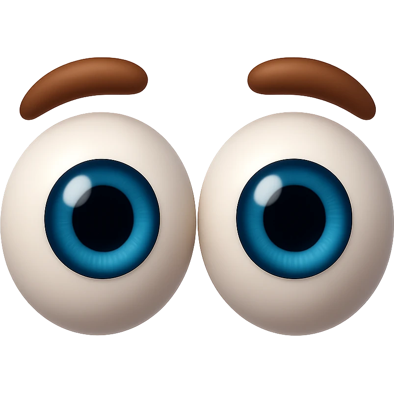 Create an eyes emoji that looks like the eyes in the reference images. Large, expressive, blue irises, 3D emoji style, no face, just the eyes. emoji