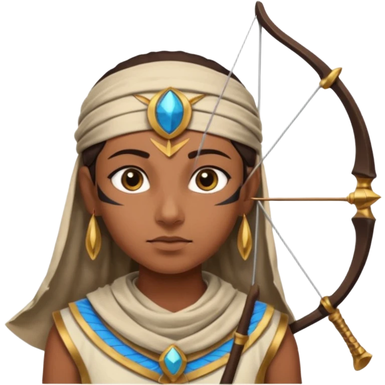Emoji portrait of an Egyptian archer. Headcloth, focused expression. emoji