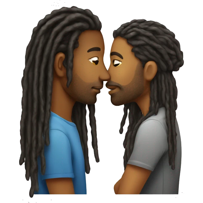 Woman emoji kissing man with dreads emoji
