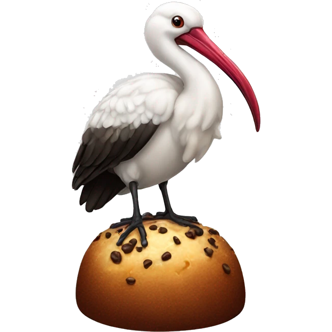 An Australian ibis standing on top of a Christmas pudding emoji