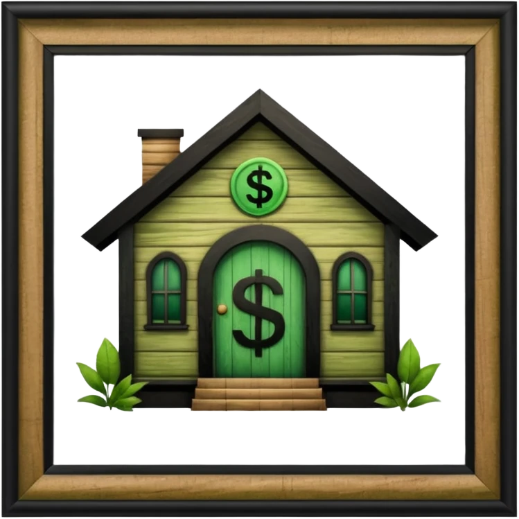 a normal simple house with a big dollar sign in the middle emoji