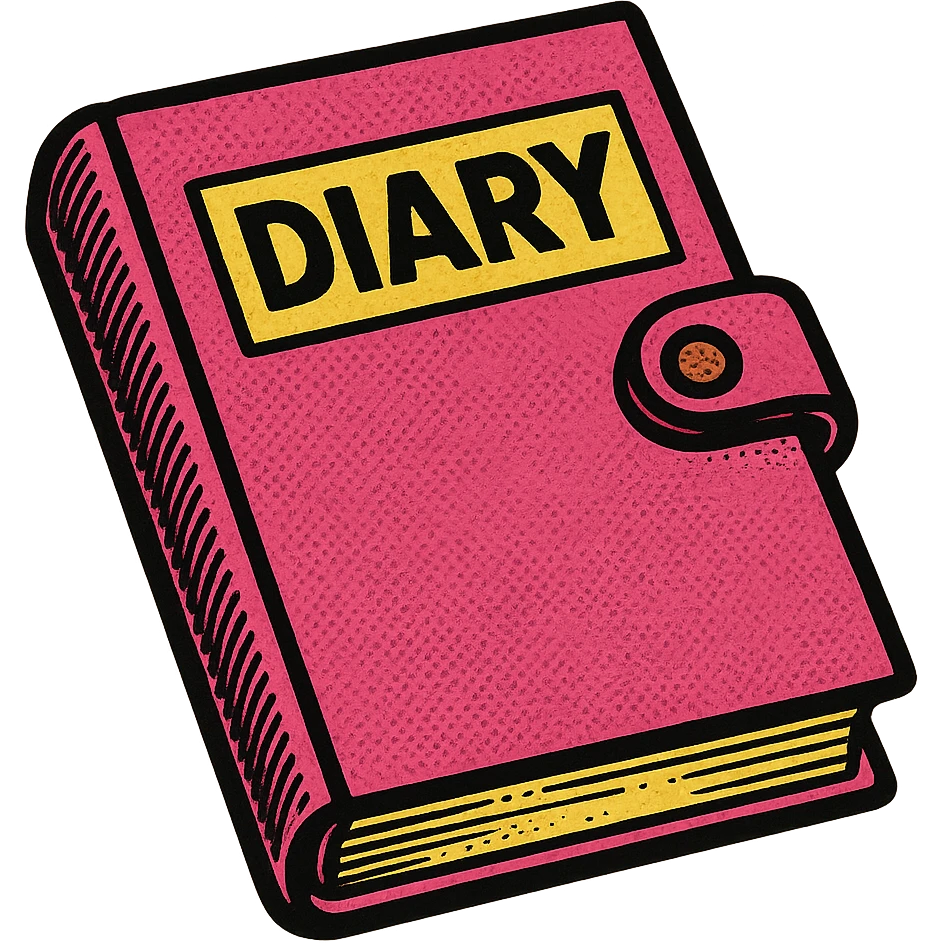 a pink diary, old school comic book style emoji