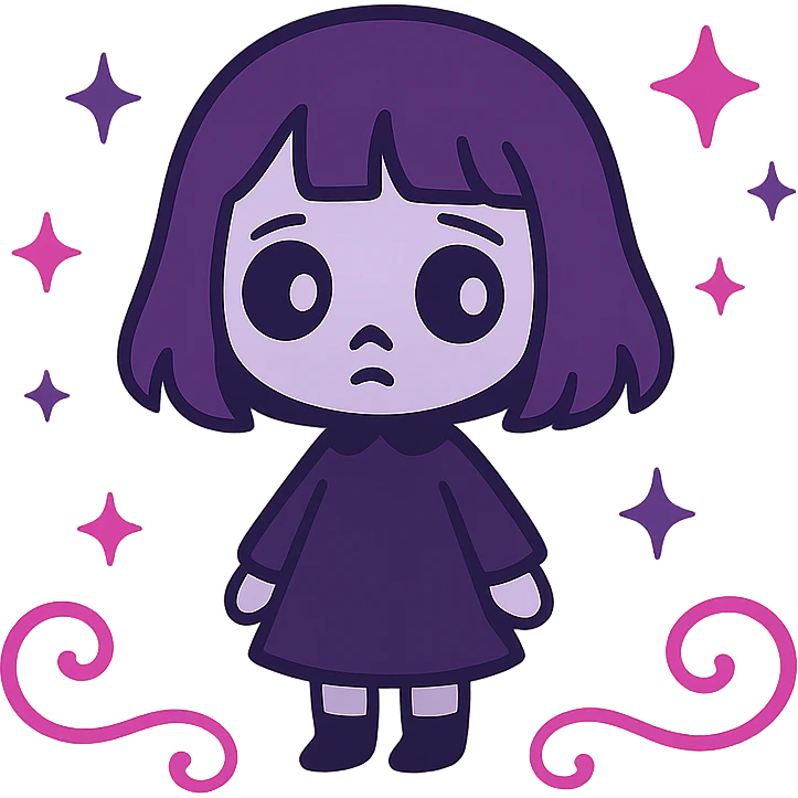 Remove the background and any text from this goth banner, keep it cute, expressive, minimal, in the style of imagen-4-fast-KaUtLiSA10F, with a transparent background. emoji
