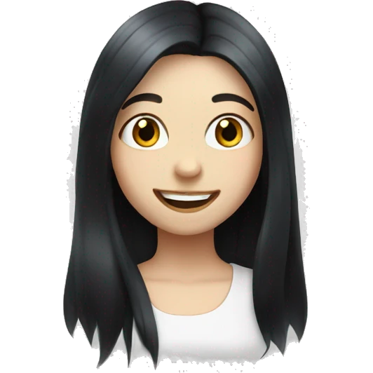 Pale girl with long black hair with a happy face emoji
