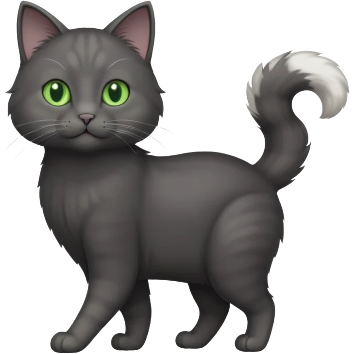 full body gorgeous solid dark grey cat with green eyes, white paws and white whiskers walking emoji