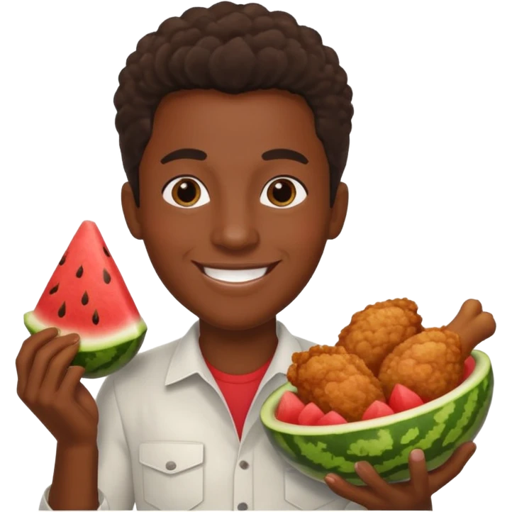 black person holding fried chicken and watermelon emoji