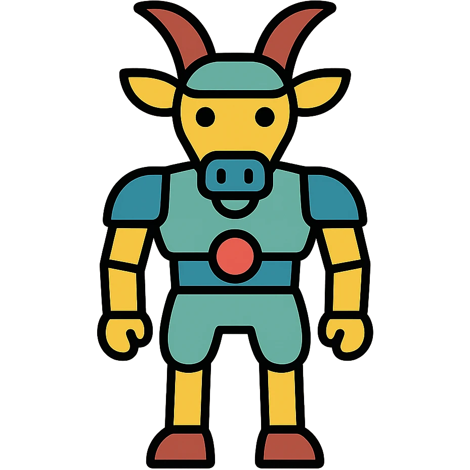outlined icon with color of a mechanical goatman emoji