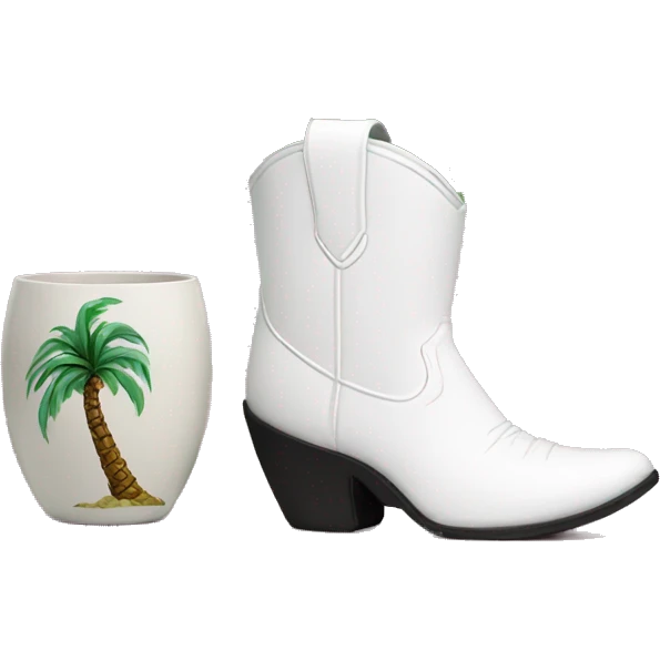 White cowgirl boot vase with palm tree  emoji