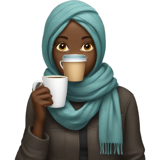 Black Girl with scarf drinking coffee emoji