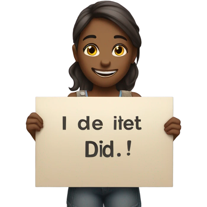 Happy girl with sign that says I did it emoji