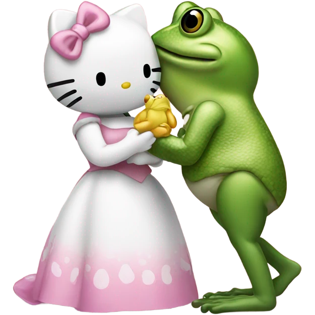 Hello kitty kissing a frog emoji