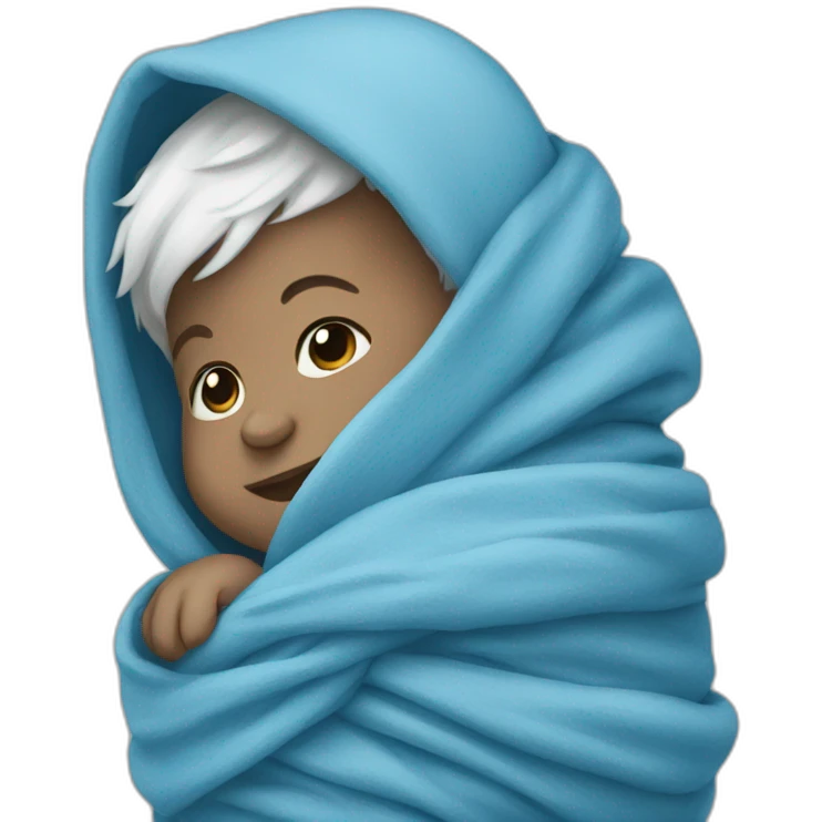Infant wrapped in blue emoji